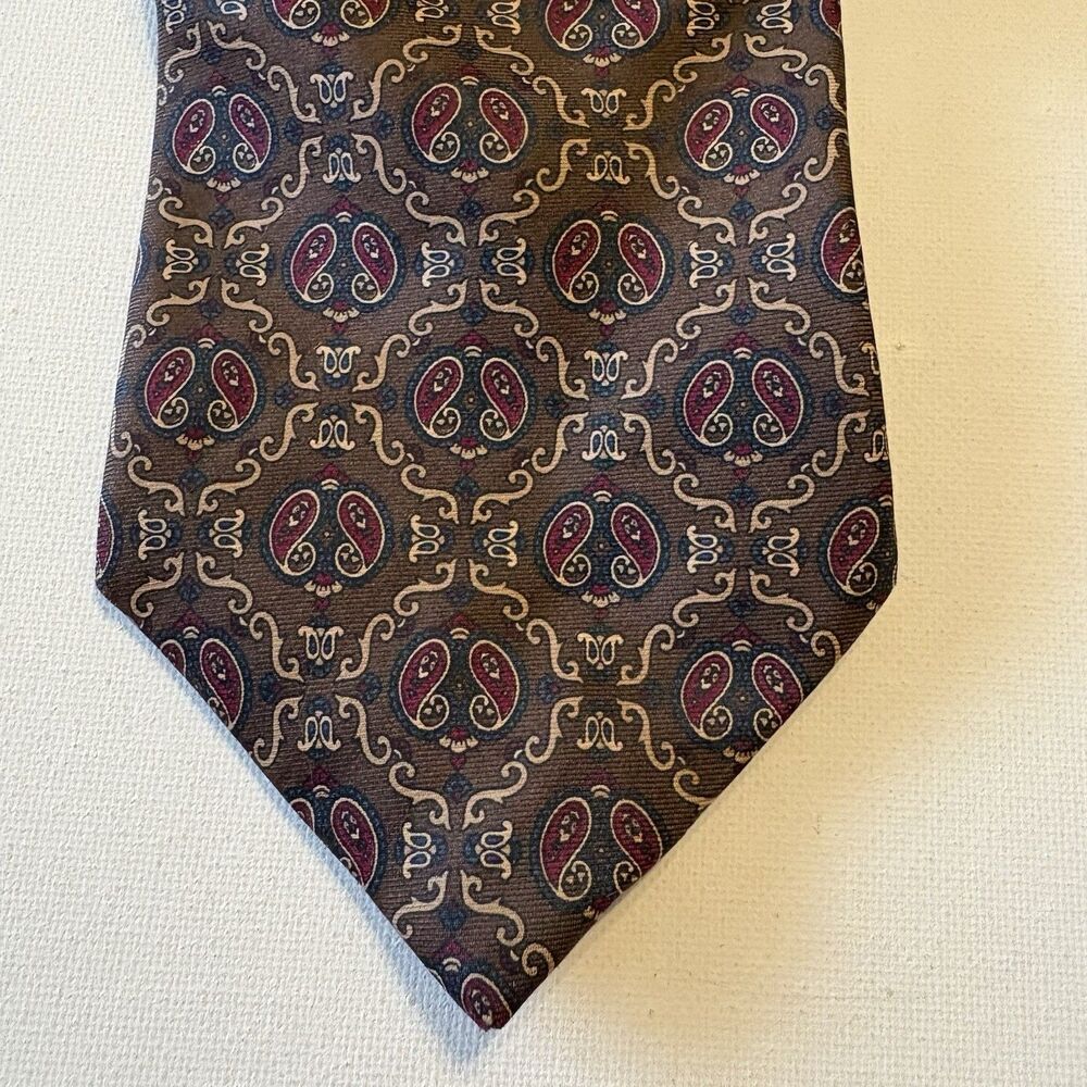 Christian Dior Mens Tie Silk Made In USA Brown Paisley Medallion
